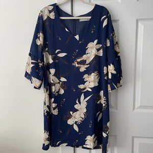 Navy Blue Floral Shift Dress, XXL